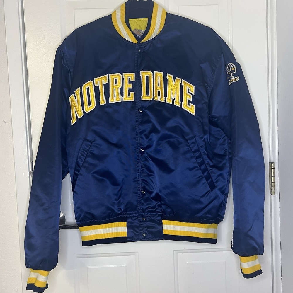 Vintage 80s NCAA‎ Notre Dame Fighting Irish Starter Satin Jacket Sz L -USA Made-